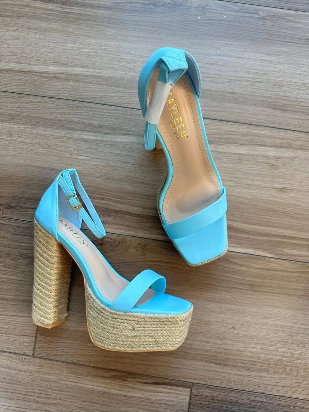 Turquoise Blue Platform Espadrille Heels with Ankle Strap New with Box